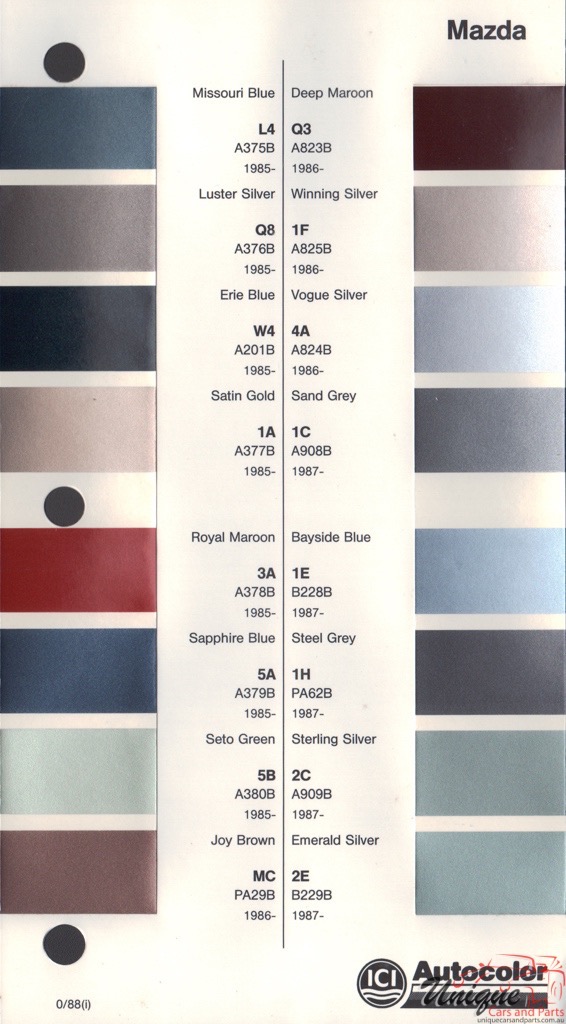 1985 - 1989 Mazda Paint Charts Autocolor